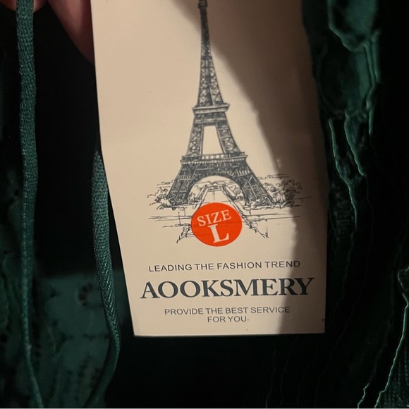 Aooksmery Lace Open Back Dress Green Size Large - Picture 5 of 6